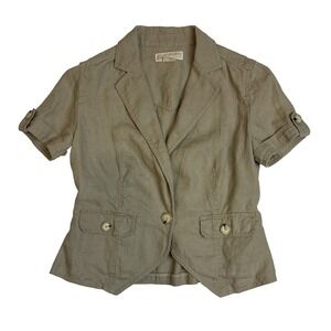 Michael Kors One Button Beige Blouse Pockets Short Sleeve‎ Womens Size Medium